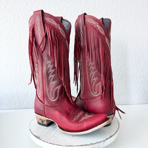 Lane SENITA FALLS Womens Cowboy Boots 7.5 Red Fringe Western Cowgirl Mid Calf - Picture 11 of 11